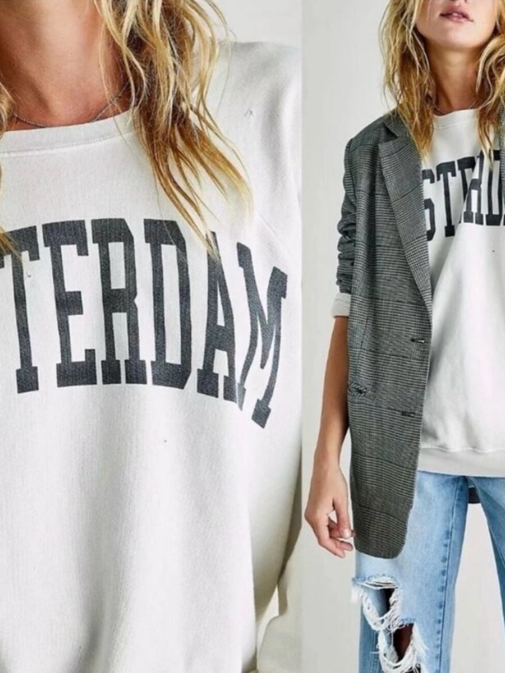 Free people Women's Cream Graphic Sweatshirt - Amsterdam Pullover